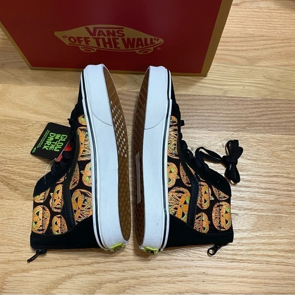 Vans Glow in the Dark Pumpkin Sneakers NEW Sk8 Hi Zip Kids Sz 1 2 12 13 Youth